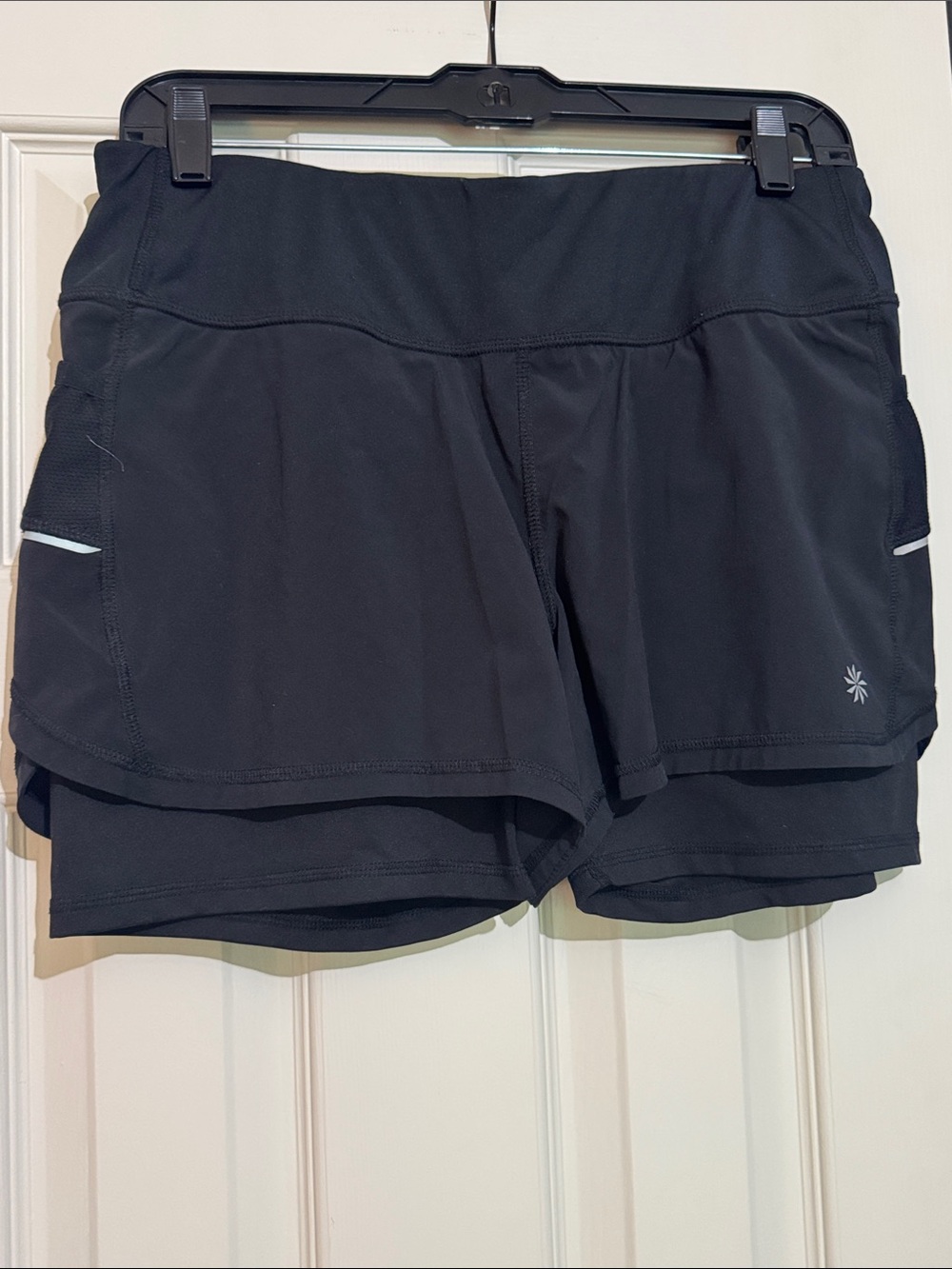 Athleta Black Double-Layer Athletic Shorts with Reflective Trim